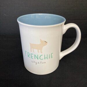 French Bulldog Coffee Cup Mug Frenchie Silly & Fun White Blue Ceramic